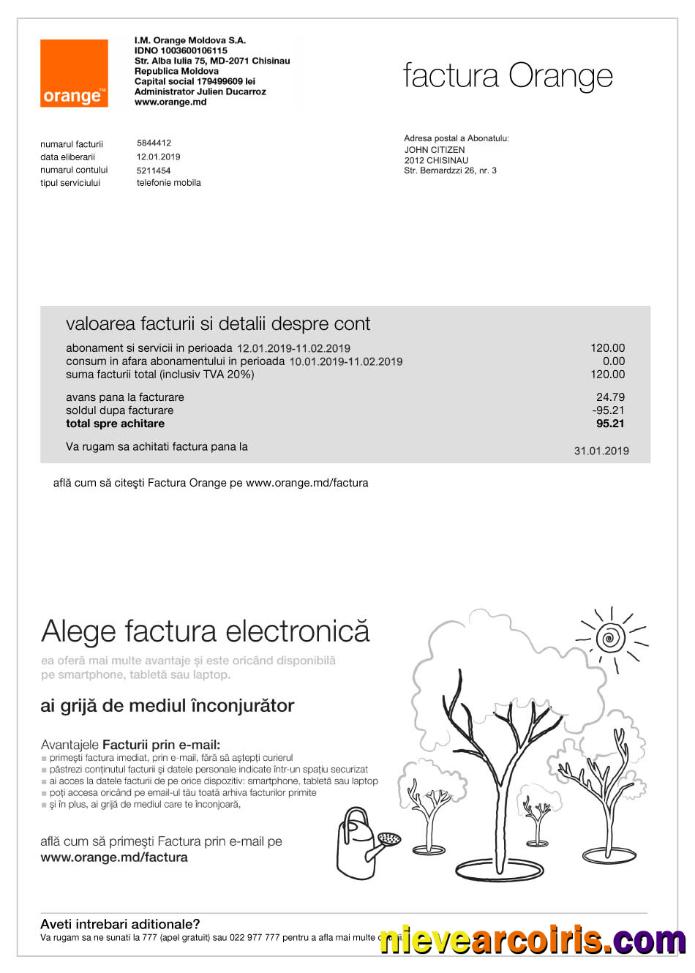Moldova Orange utility bill